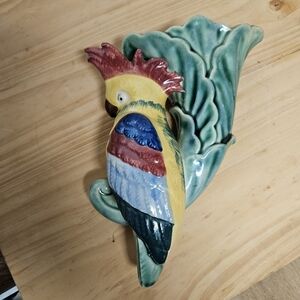 Vintage Antique 50s Ceramic Cockatoo Cornucopia Wall Planter